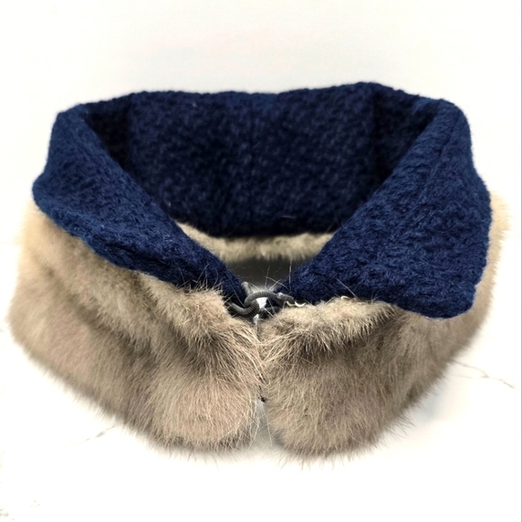 vintage 60's | navy blue cream real fur maximalist detachable collar unisex - Picture 1 of 10